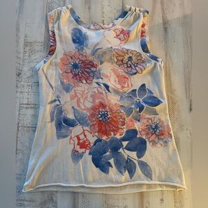 Floral Sleeveless Top - Blue and Red Hues
